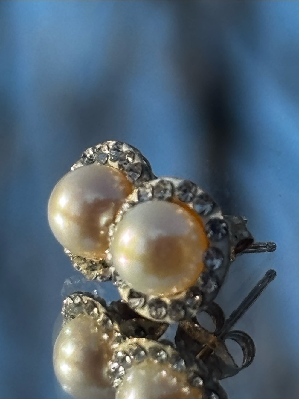 10K Gold Earrings With Pearl & Rhinestone Details